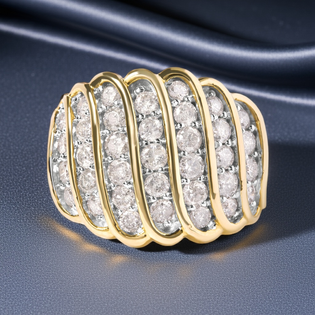 10 Yellow Gold 2.00 Cttw Diamond Multi Row Cocktail Band Ring (I-J Color, I1-I2 Clarity)