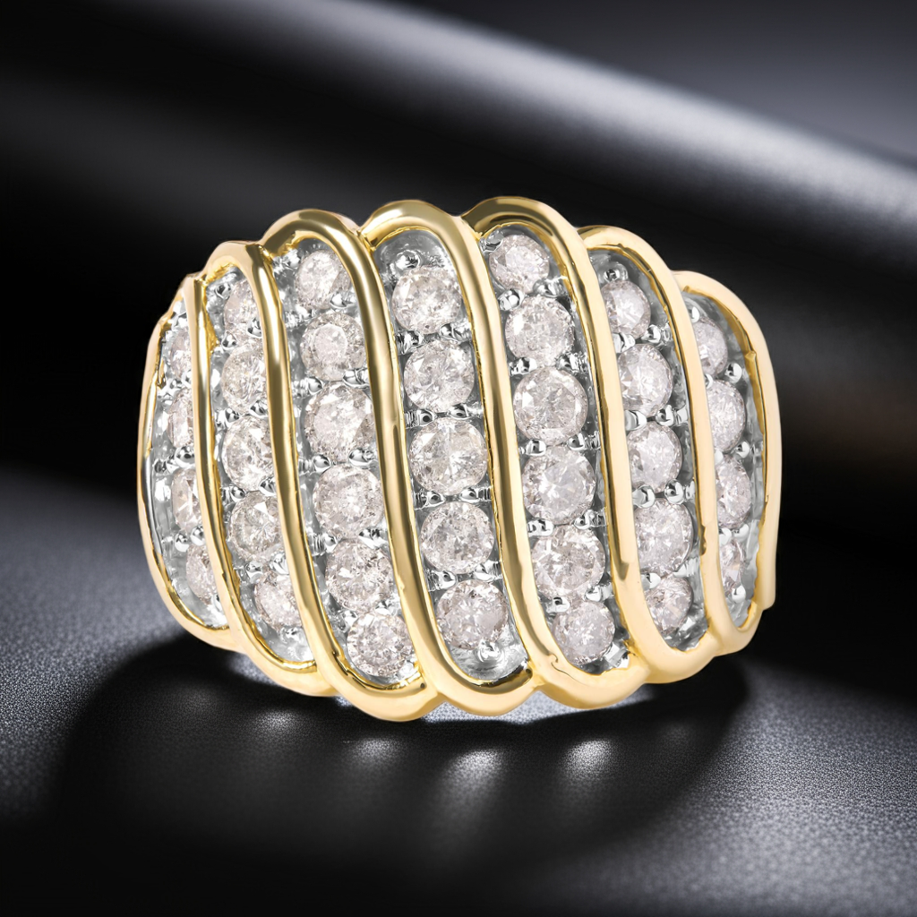 10 Yellow Gold 2.00 Cttw Diamond Multi Row Cocktail Band Ring (I-J Color, I1-I2 Clarity)