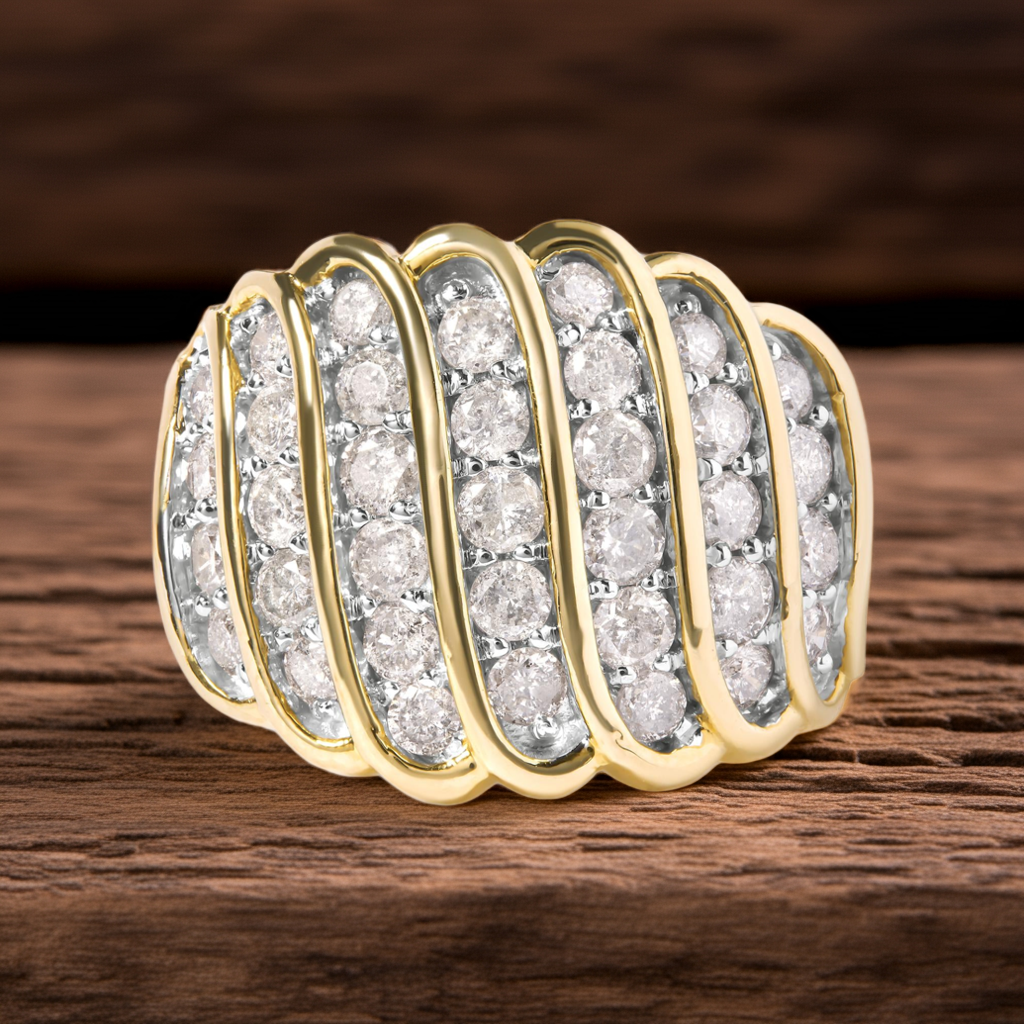 10 Yellow Gold 2.00 Cttw Diamond Multi Row Cocktail Band Ring (I-J Color, I1-I2 Clarity)