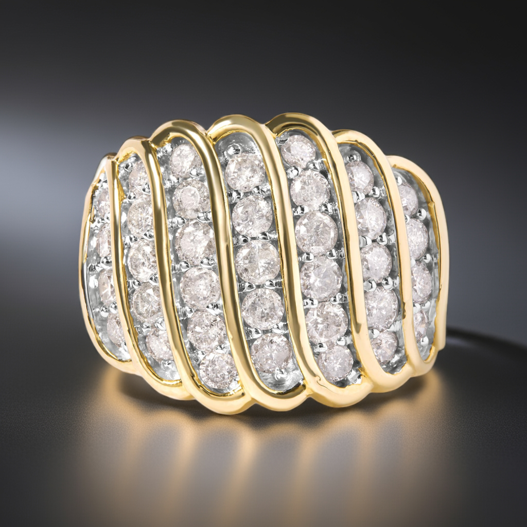 10 Yellow Gold 2.00 Cttw Diamond Multi Row Cocktail Band Ring (I-J Color, I1-I2 Clarity)