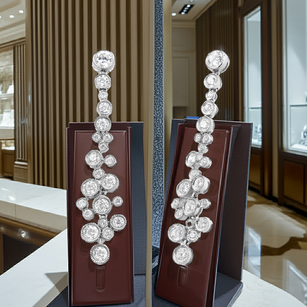 18K White Gold 3.15 Cttw Round Diamond Waterfall Drop Dangle Stud Earrings (H-I Color, VS1-VS2 Clarity)